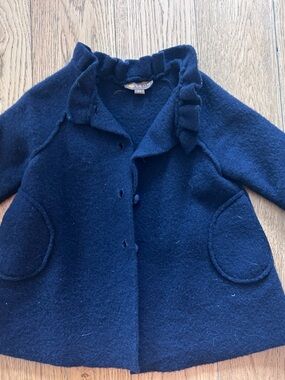 Girls' Navy Ruffle-Trim Wool Coat